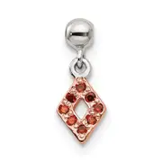 Sterling Silver Mio Memento Rose-Tone Red Cz Dangle Diamond Shaped Charm