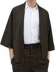 [AZIDWERYQ] Kimono Jacket Seven Sleeves Open Front Cardigan Men Lightweight Loose Casual Dacron Men's Kimono Easy Care Japanese Cardigan for Summer Supplies Jacket
