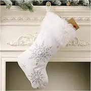 [Generic] Christmas Stocking Christmas Stockings White Stamping Gold Snowflake Xmas Ornaments Christmas Pendant Christmas Tree Decorations Noel Gift Socks Christmas Stockings(Fluorescence Yellow)