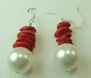 Earrings Coral & Shell Pearl Earrings Handcrafted Statement Wedding
