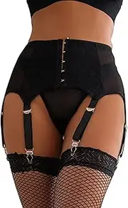 [ohmydear] Women's Lace Garter Belts Plus Size Mesh Suspender Belt with 6 Straps Metal Clip for Thigh High Stockings