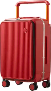mixi Luggage Wide Handle Luxury Design Rolling Travel Suitcase PC Hardside with Aluminum Frame Spinner Wheels, Striped Smoke Red, 20-inch