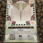 Mary Engelbreit Cupcake Box Green Floral 6.25"X6.25" Holds 4 Window Tray New