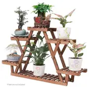 Pine Wood Plant Stand Triangle In-Outdoor Flower Succulent Pots Shelf Heavy Duty