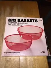 Set of 2 Fujiware BIG BASKETS Red Strainer/Colander 9" & 10" #R-702 New NIB