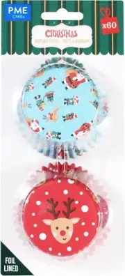 PME Christmas Foil-Lined Cupcake Cases - Santa & Rudolph (Pack of 60)