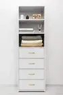 NNEDSZ GENEVA 3 SHELF 4 DRAWER BUILT IN WARDROBE - WHITE - VJ PANEL - OVAL BRASS
