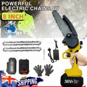 8inch Mini Cordless Electric Chainsaw 2XBattery-Powered Wood Cutter Rechargeable
