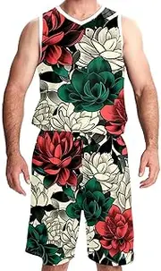 [FNETJXF] Basketball Jersey for Men, Jerseys for Men, Hip hop Clothing for Party, Modern Abstract Art Lotus Vintage Flower
