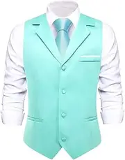 [HEYDHSDC] Men Solid Black V-Neck Vest With Tie Tuxedo Dress Waistcoat Adjustable Casual Business Vests Md-3398-N-3775 L