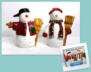 SAKURA SNOWMAN EARTHENWARE SALT & PEPPER SHAKERS BY DEBBIE MUMM NEW