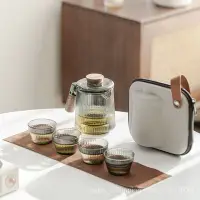 在飛比找Yahoo奇摩拍賣-7-11運費0元優惠優惠-旅行泡茶組耐熱旅行玻璃茶具套裝便攜式戶外茶具功夫泡茶壺綠茶壺