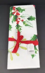 Christmas Table Runner White with Holly and Mistletoe 14.5" x 72" by Tag