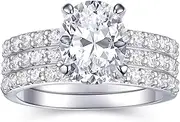 [AONED] 3PCS Engagement Rings Set for Women | 2 Carat Oval Cubic Zirconia Wedding Sets | Wedding Band Ring | Promise Rings for Her 18K White Gold Plated Jeelry Gifts Size 4-11