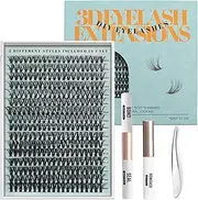 Tinure Lash Extension Kit-Individual Lashes with Bond and Seal-320 Clusters DIY False Eyelashes Natural Cluster Lashes with Eyelash Glue and Lash Tweezers C D Curl 10/12/14/15/16mm (30P+40P, 320 C-Mix(10-16mm))
