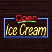 NEW "OPEN ICE CREAM" w/BORDER 33x18 INCH LED FLEX WINDOW/WALL INDOOR SIGN 35433
