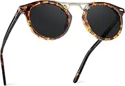 [WearMe Pro] Polarized Round Vintage Retro Mirrored Lens Women Metal Frame Sunglasses