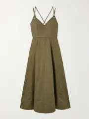 [La Ligne] La Ligne - Pleated Organic Cotton-blend Poplin And Cotton Midi Dress - Army green - medium medium Green