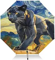 [PDZRMY] UV Protection Travel Umbrella Leopard Starry Night Compact for Rain and Sun - Auto Open and Close UPF 50+ Windproof Portable 46” Sun Umbrella for Women and Men