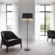 Tambura Floor Lamp and Shade with Wood Veneer Trim in White or Black