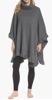 UGG Jacey Turtleneck Charcoal Grey Heather Pull Over Sweater Poncho One Size NWT