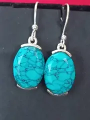 Solid Silver 925 Natural Cooper Turquoise Earring, Turquoise Earring Oval Cut