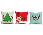 P128 3PCS 45*45cm Christmas Elk Pattern Pillow Case Holiday Home Decoration Cover Sofa Cushion Cover Bedroom Pillow Case