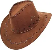 [Perfeclan] Western Cowboy Hat Wide Brim Summer UV Protection Panama Fedora Hat Foldable Roll Up Floppy Beach Trilby Caps with Sweatband And Chin Strap