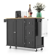 Giantex Kitchen Island Trolley Mobile Storage Cabinet w/Drawers & Towel Rack Drop-leaf Top Black