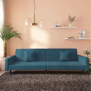 vidaXL 2-Seater Sofa Bed with Two Pillows Blue Velvet