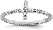[JewelryWeb] 925 Sterling Silver Solid Polished and Textured CZ Simulated Diamond Religious Faith Cross Ring Band Style-Ring for Women