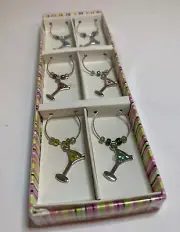 Martini Wine Charm Set of 6 Bed Bath and Beyond New In Box Glass Drink Markers