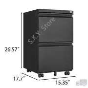 2 Drawer Metal File Cabinet with Lock, Heavy Duty, 4 360° swivel wheels, Black
