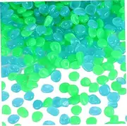 Glow in The Dark Pebbles 300Pcs Resin Reusable Oval Small Luminous Cobblestones Decorative Blue Green Glowing Rocks for Garden Walkway