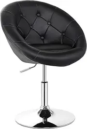 Giantex Swivel Vanity Chair, Height Adjustable Accent Chair w/Round Tufted Back, Modern Bar Stool w/PU Leather & Chromed Base, Office Task Chair Makeup Stool for Lounge Home Office Bar