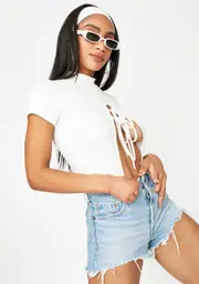 Ivory Could've Been U Front Tie Crop Tee