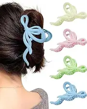 Mesovor 4 Pack Cute Bow Claw Clip for Women, Nonslip Large Matte Strong Hold Bows Hair Clips for Thin and Thick Hair | Chic Hair Styling Accessories (5.1" Pink, Green, Blue, Beige)