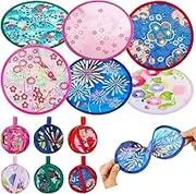 BEANPRECOY 6PCS Foldable Handheld Fans for Women Girls, Portable Round Decorative Hand Fans, 6 Styles for Daily Use, Party, Travel (Pastel Colors)