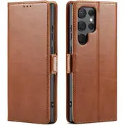 Galaxy S24 Ultra (2024) Flip Wallet Case - Brown 3 Card Slots - Cash Compartment - Magnetic Clip [MPPGEN0646]