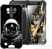 Astronaut Pattern Case Compatible with Oukitel WP9 + [2 Pack] Screen Protector Tempered Glass, Shockproof Case Cover for Oukitel WP9 Pro (5.86 inch)