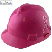 MSA V-Gard Cap Hard Hat Breast Cancer Awareness with Fas-Trac Liner Hot Pink