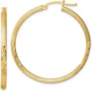[JewelryWeb] 925 Sterling Silver Flash Gold Plated 2.5mm Polished Satin Diamond-Cut Hoop Earrings 41x39mm Wide 2.5mm Thick-Hoop Earring for Women