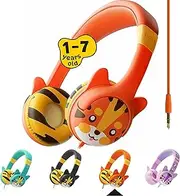 Kidrox Tiger-Ear Kids Headphones - Wired, On Ear, Orange, Volume Limited to 85dB, Adjustable Headband, Tangle Free Cable, Childrens Earphones