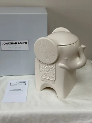 PartyLite P91880 Jonathan Adler White Ceramic Elephant Candle Holder 7.5"