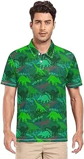 [ZZXXB] Dino Roar Print Men's Polo Shirts Short Sleeve Quick Dry Athletic Outdoor Sports Golf Shirts S-XXL