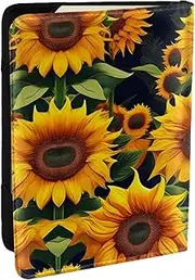 [GaxfjRu] Beautiful Sunflower Print Leather Passport Holder Covers Case, Waterproof Travel Wallet Passport Holder for Women Men, Black, One Size