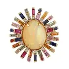 5.21ct Opal Multicolor Sapphire Diamond Prong Set Cocktail Ring 18k Yellow Gold
