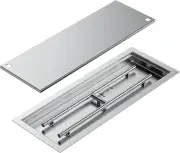 Rectangular Stainless Steel Drop-In Fire Pit Pan and Burner Cover, 24 by 8 Inch