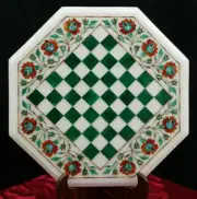 24'' white Marble Chess Table Top Pietra Dura Inlay Children Game Kids c41