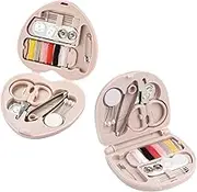 IUSOT 2Pcs Mini Sewing Kit, Travel Handbag Household Essentials Portable DIY Emergency Sewing Repair Supplies with Heart Shaped Storage Case, Needles, Cotton, Buttons, Pins, Thread, Scissors